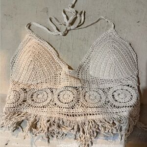 SHEIN Cream Crochet Fringe Tank Top